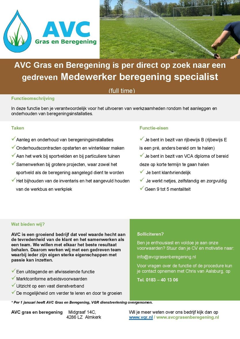 2025 AVC vacature Medewerker beregening specialist  complete tekst